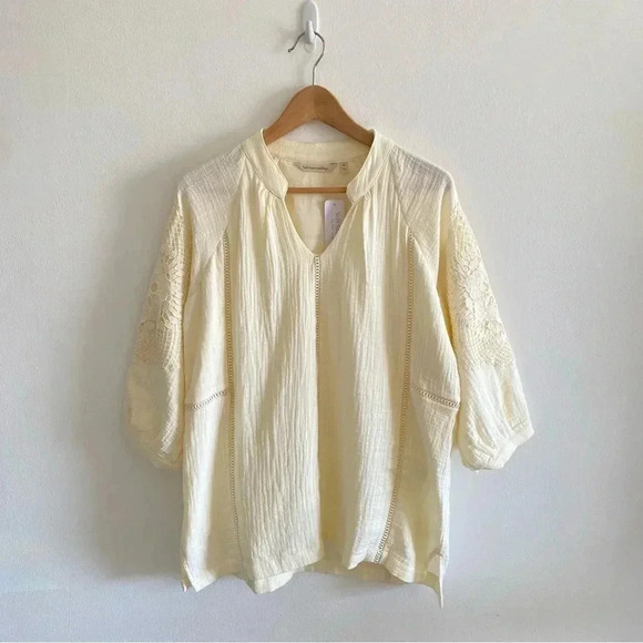 SOFT SURROUNDINGS Women's M Ivory Magnolia Gauze Tunic Top Cottage Blouse - Picture 2 of 12
